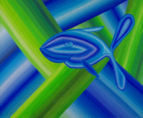blauer Fisch, 2017, 60x50 cm, Oel auf Leinwand