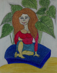 sitzende Frau auf Kissen, 2012, 40x50 cm,Acrylauf Karton